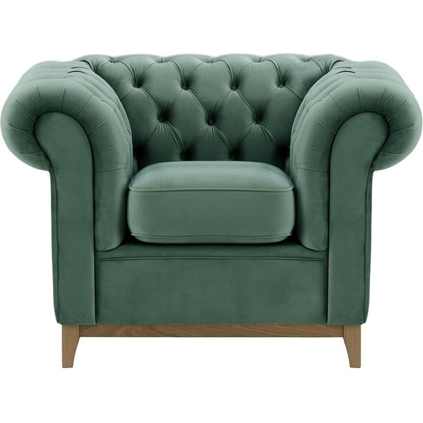 Chesterfield Wood Armchair, dirty blue, Leg colour: wax black