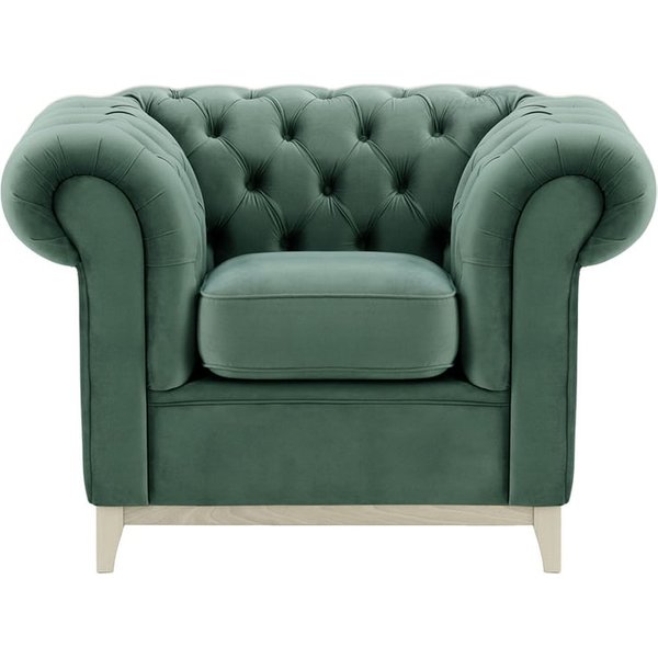 Chesterfield Wood Armchair, dirty blue, Leg colour: white