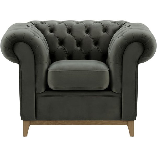 Chesterfield Wood Armchair, graphite, Leg colour: wax black