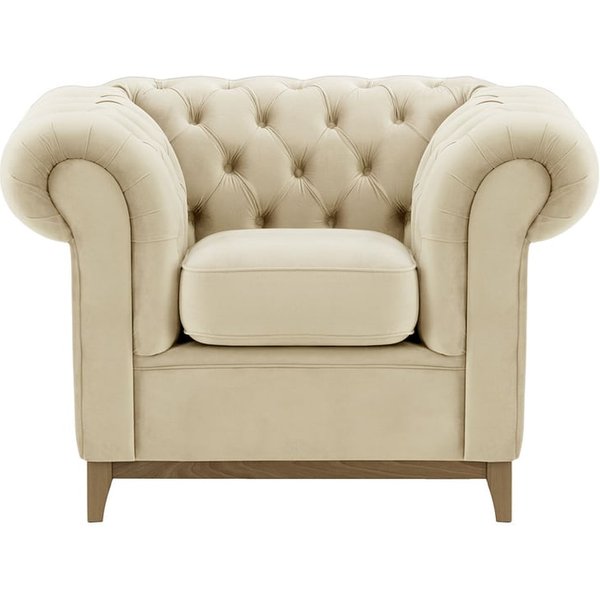 Chesterfield Wood Armchair, light beige, Leg colour: wax black