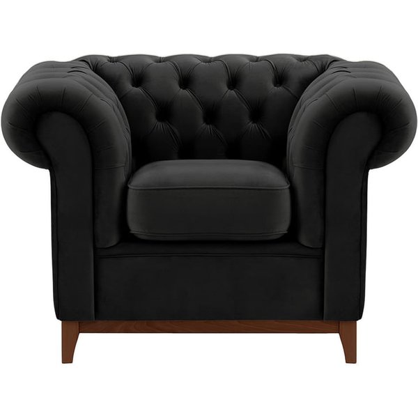 Chesterfield Wood Armchair, black, Leg colour: dark oak