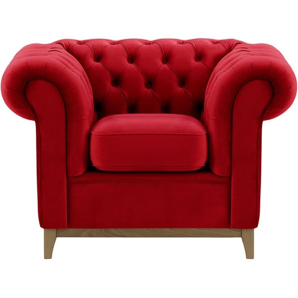 Chesterfield Wood Armchair, dark red, Leg colour: wax black
