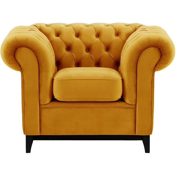 Chesterfield Wood Armchair, mustard, Leg colour: black