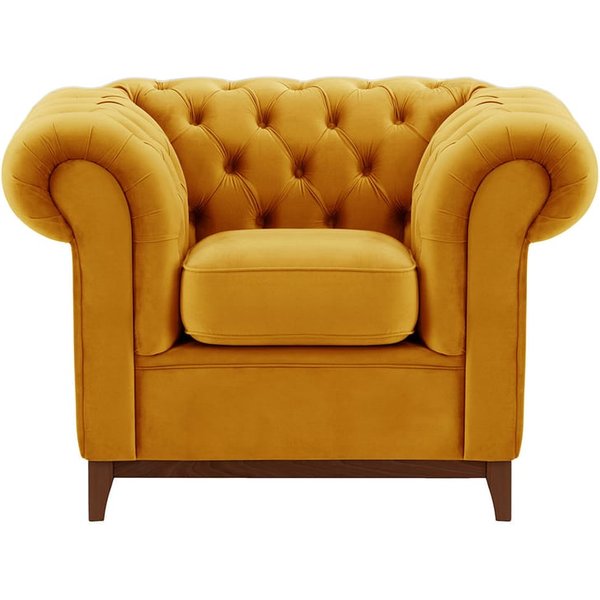 Chesterfield Wood Armchair, mustard, Leg colour: dark oak
