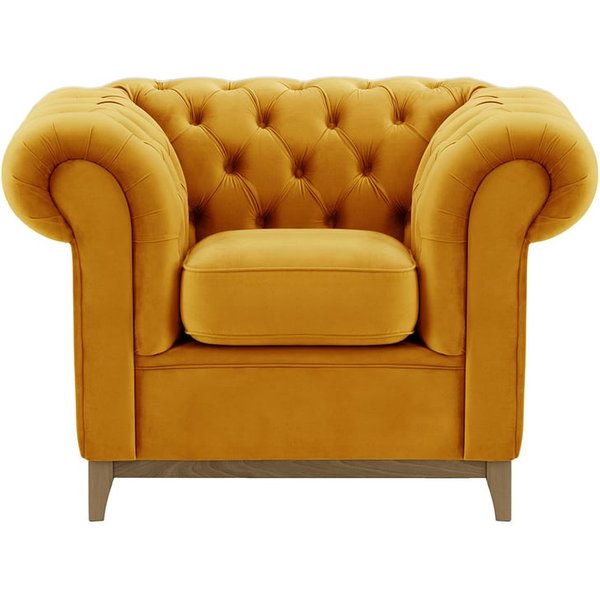 Chesterfield Wood Armchair, mustard, Leg colour: wax black
