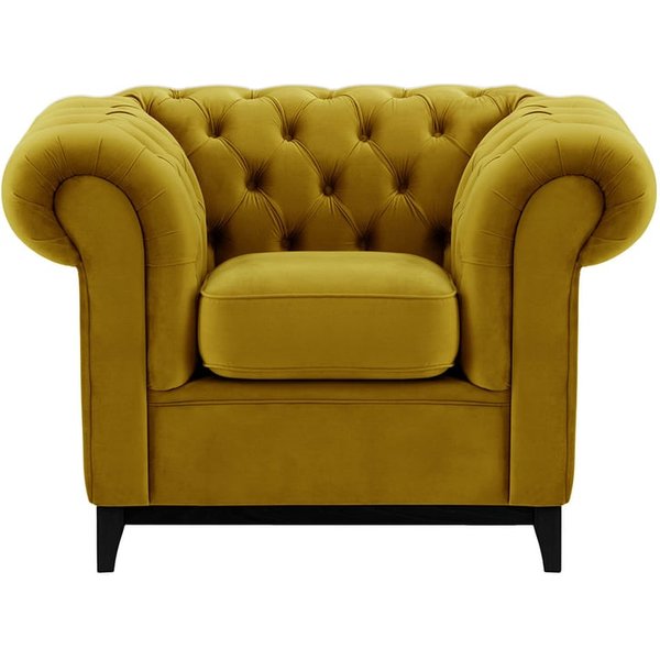 Chesterfield Wood Armchair, olive green, Leg colour: black