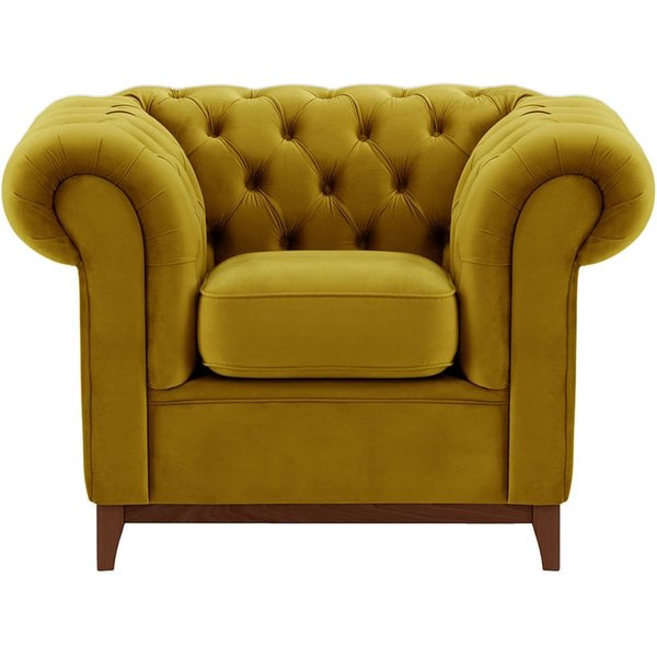 Chesterfield Wood Armchair, olive green, Leg colour: dark oak