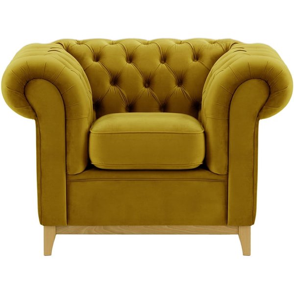 Chesterfield Wood Armchair, olive green, Leg colour: like oak