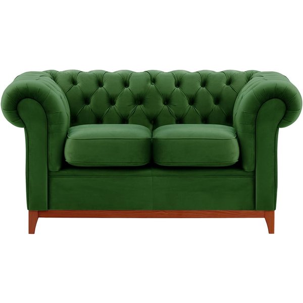 Chesterfield Wood 2-Seater Sofa, dark green, Leg colour: aveo