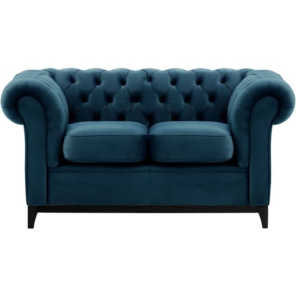 Chesterfield Wood 2-Seater Sofa, blue, Leg colour: black