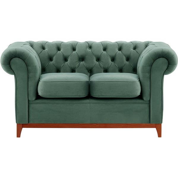 Chesterfield Wood 2-Seater Sofa, dirty blue, Leg colour: aveo
