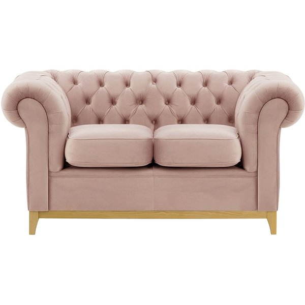 Chesterfield Wood 2-Seater Sofa, lilac, Leg colour: like oak