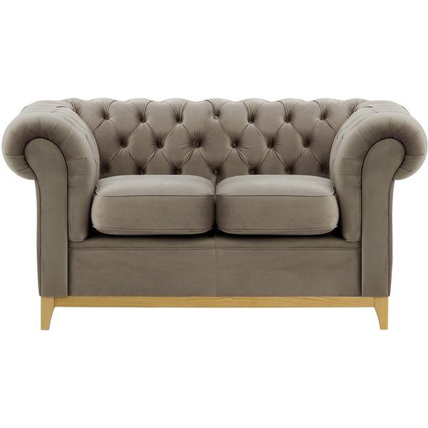 Chesterfield Wood 2-Seater Sofa, grey, Leg colour: like oak