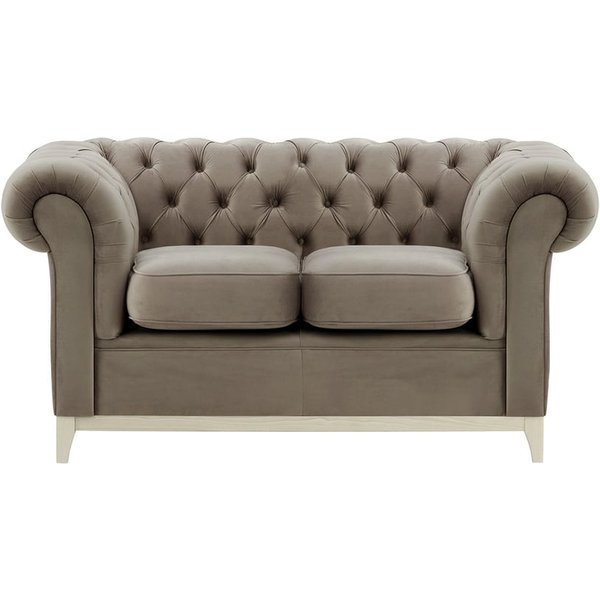 Chesterfield Wood 2-Seater Sofa, grey, Leg colour: white