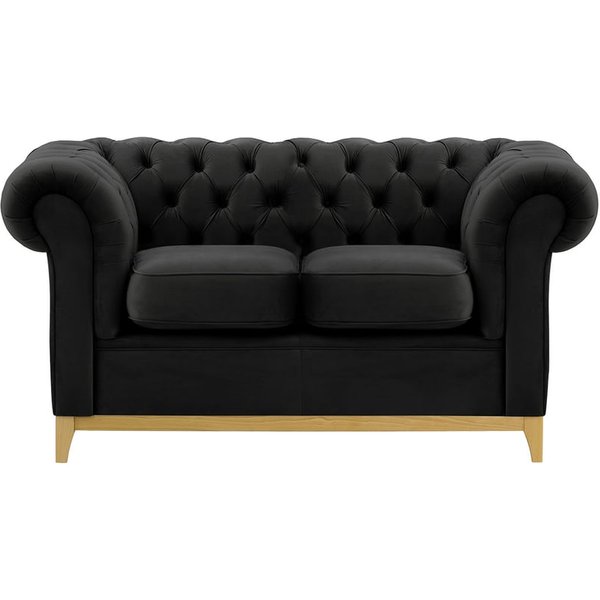 Chesterfield Wood 2-Seater Sofa, black, Leg colour: like oak