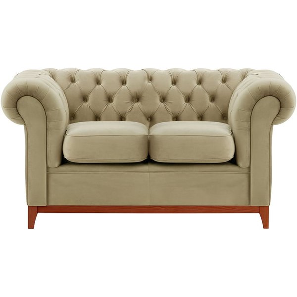 Chesterfield Wood 2-Seater Sofa, mink, Leg colour: aveo