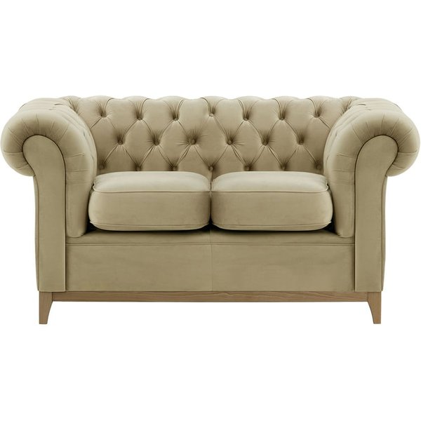 Chesterfield Wood 2-Seater Sofa, mink, Leg colour: wax black