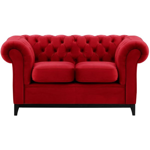 Chesterfield Wood 2-Seater Sofa, dark red, Leg colour: black