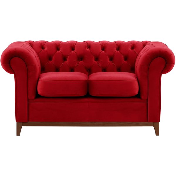 Chesterfield Wood 2-Seater Sofa, dark red, Leg colour: dark oak