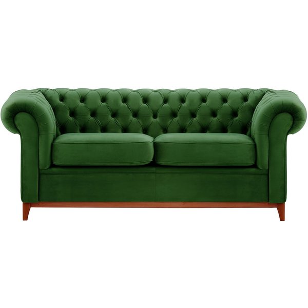 Chesterfield Wood 3-Seater Sofa, dark green, Leg colour: aveo