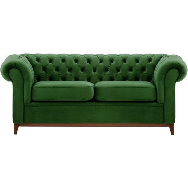 Chesterfield Wood 3-Seater Sofa, dark green, Leg colour: dark oak