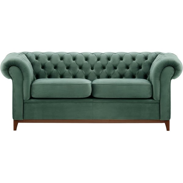 Chesterfield Wood 3-Seater Sofa, dirty blue, Leg colour: dark oak