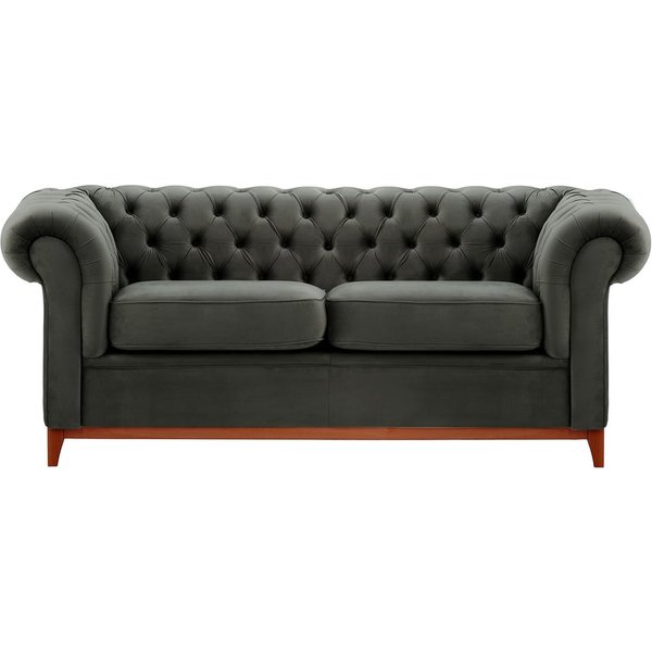 Chesterfield Wood 3-Seater Sofa, graphite, Leg colour: aveo