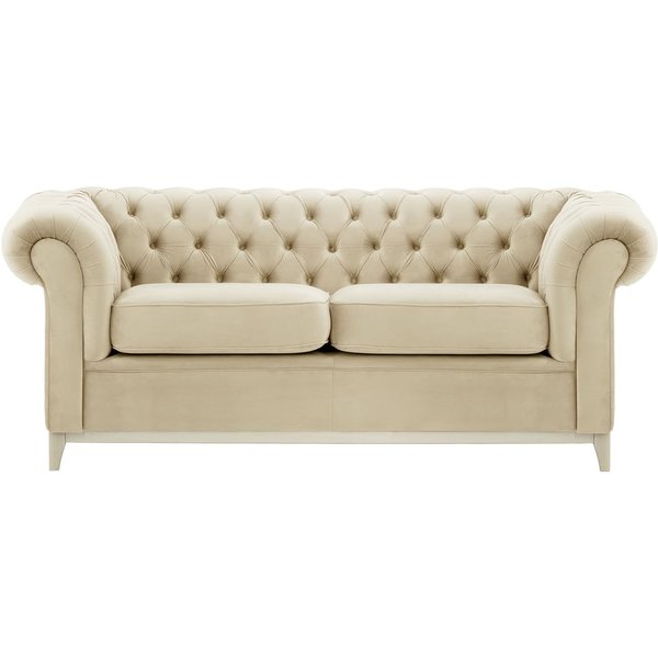 Chesterfield Wood 3-Seater Sofa, light beige, Leg colour: white