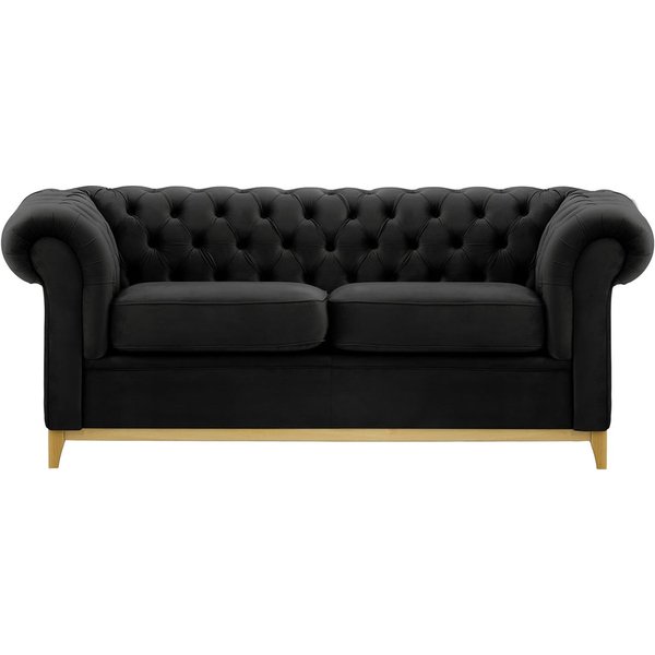 Chesterfield Wood 3-Seater Sofa, black, Leg colour: like oak