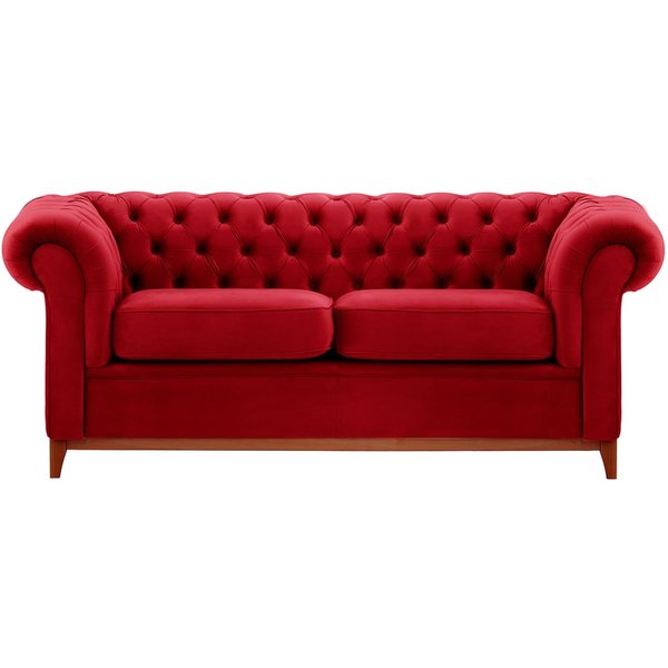 Chesterfield Wood 3-Seater Sofa, dark red, Leg colour: aveo