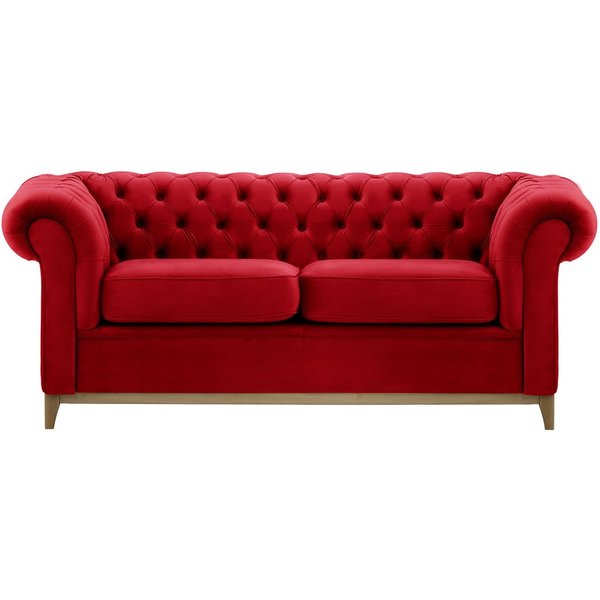Chesterfield Wood 3-Seater Sofa, dark red, Leg colour: wax black
