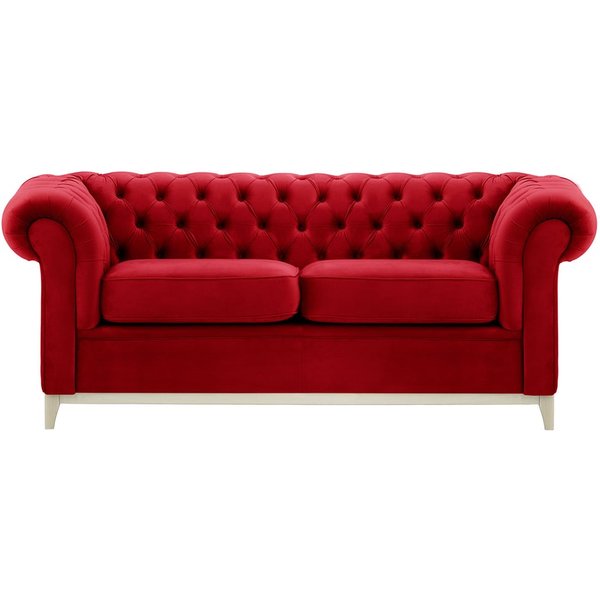 Chesterfield Wood 3-Seater Sofa, dark red, Leg colour: white