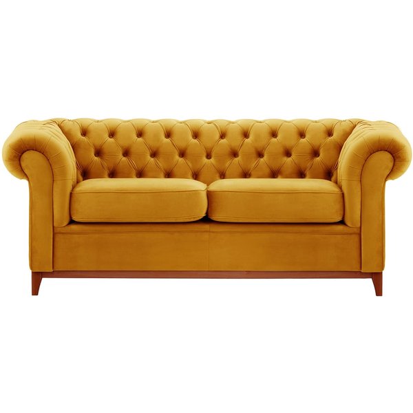 Chesterfield Wood 3-Seater Sofa, mustard, Leg colour: aveo