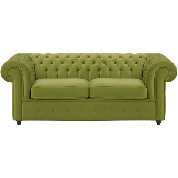Chesterfield Max 2 Seater Sofa Bed, olive green, Leg colour: dark oak