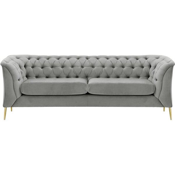 Chesterfield Modern 2,5 Seater Sofa, silver, Leg colour: gold metal