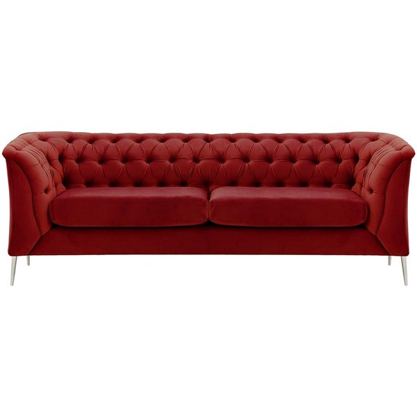 Chesterfield Modern 2,5 Seater Sofa, dark red, Leg colour: chrome metal