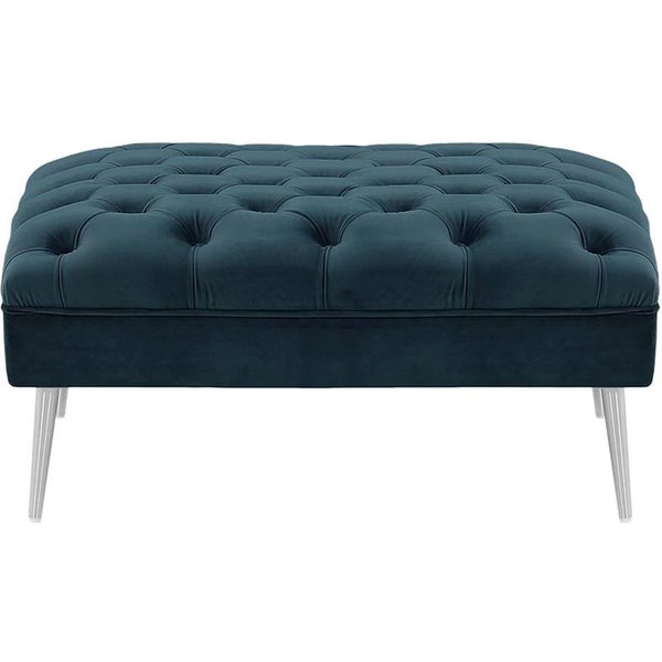 Chesterfield Modern Footstool, blue, Leg colour: chrome metal