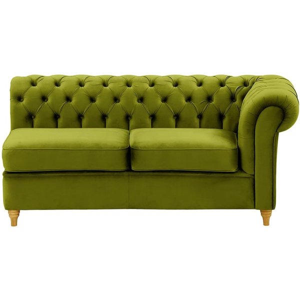 Chesterfield 2 Seater RHF Corner Modular Unit (2R), olive green, Leg colour: like oak
