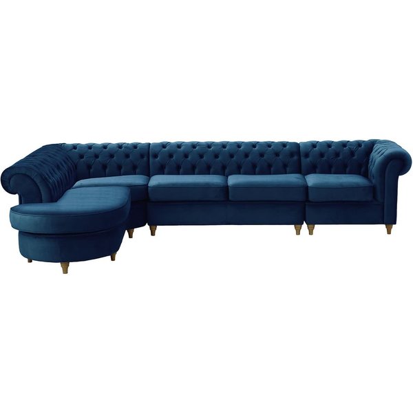 Chesterfield LHF 4-piece Corner Modular Sofa, blue, Leg colour: wax black