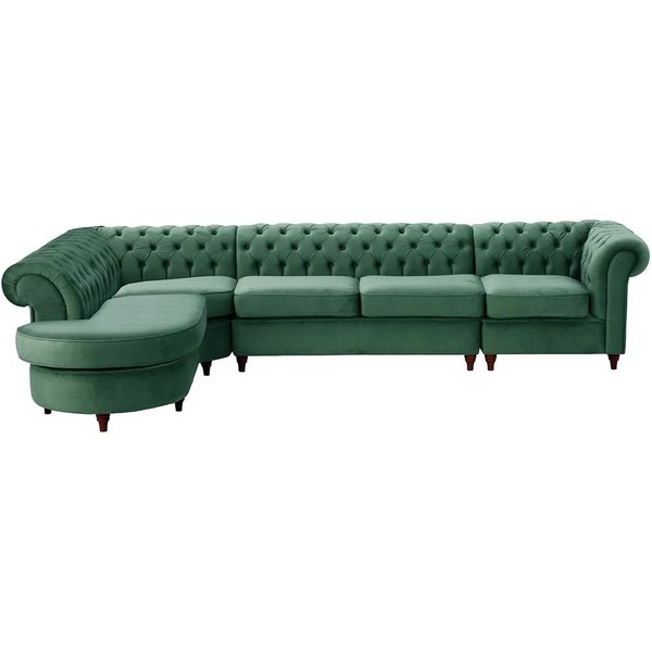 Chesterfield LHF 4-piece Corner Modular Sofa, dirty blue, Leg colour: dark oak
