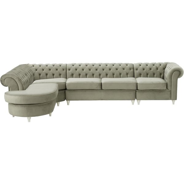 Chesterfield LHF 4-piece Corner Modular Sofa, silver, Leg colour: white