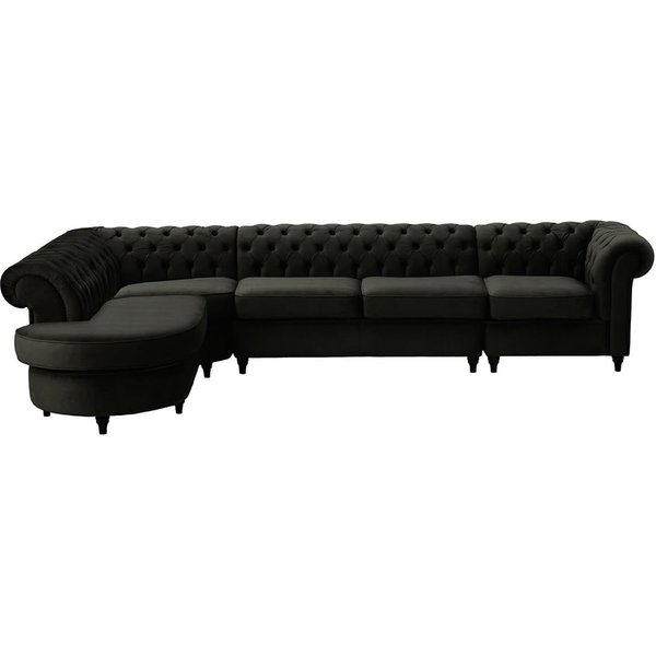 Chesterfield LHF 4-piece Corner Modular Sofa, black, Leg colour: black