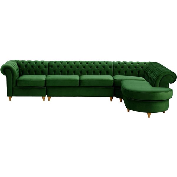 Chesterfield RHF 4-piece Corner Modular Sofa, dark green, Leg colour: like oak
