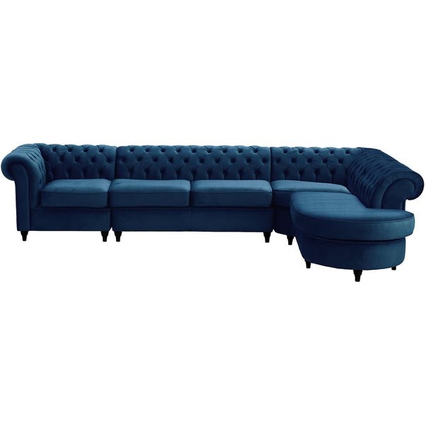 Chesterfield RHF 4-piece Corner Modular Sofa, blue, Leg colour: black