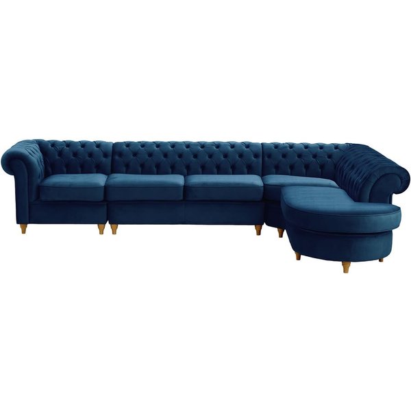 Chesterfield RHF 4-piece Corner Modular Sofa, blue, Leg colour: like oak