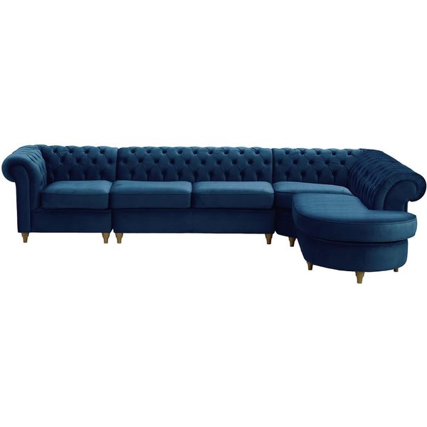 Chesterfield RHF 4-piece Corner Modular Sofa, blue, Leg colour: wax black