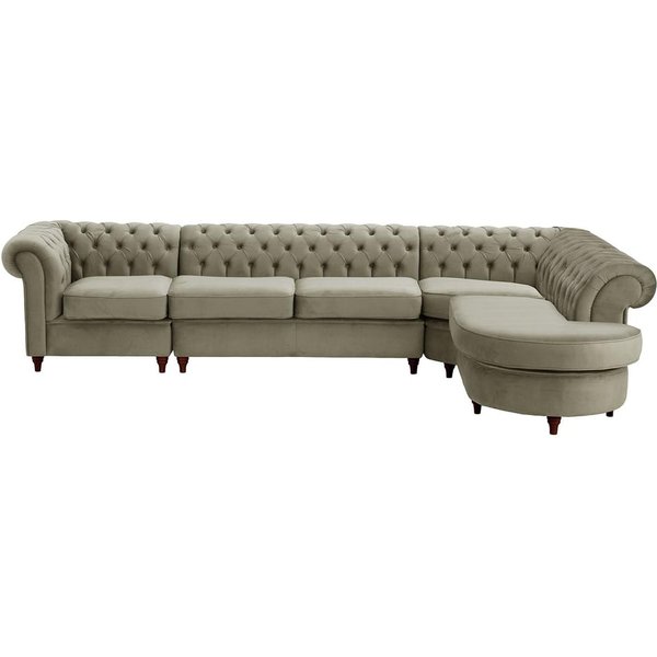 Chesterfield RHF 4-piece Corner Modular Sofa, grey, Leg colour: dark oak