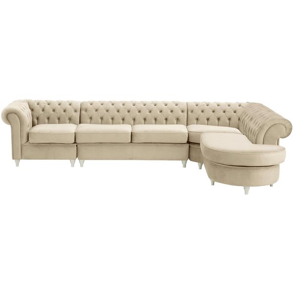 Chesterfield RHF 4-piece Corner Modular Sofa, light beige, Leg colour: white