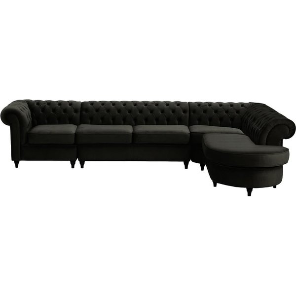 Chesterfield RHF 4-piece Corner Modular Sofa, black, Leg colour: black