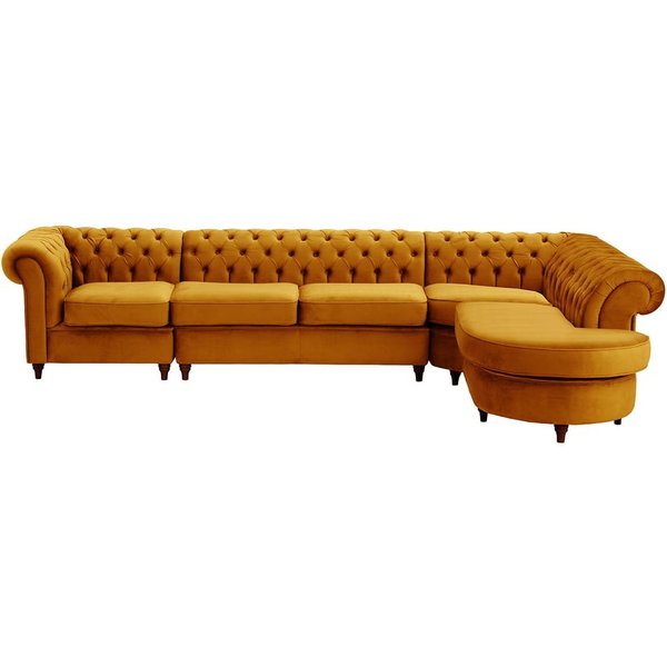 Chesterfield RHF 4-piece Corner Modular Sofa, mustard, Leg colour: dark oak